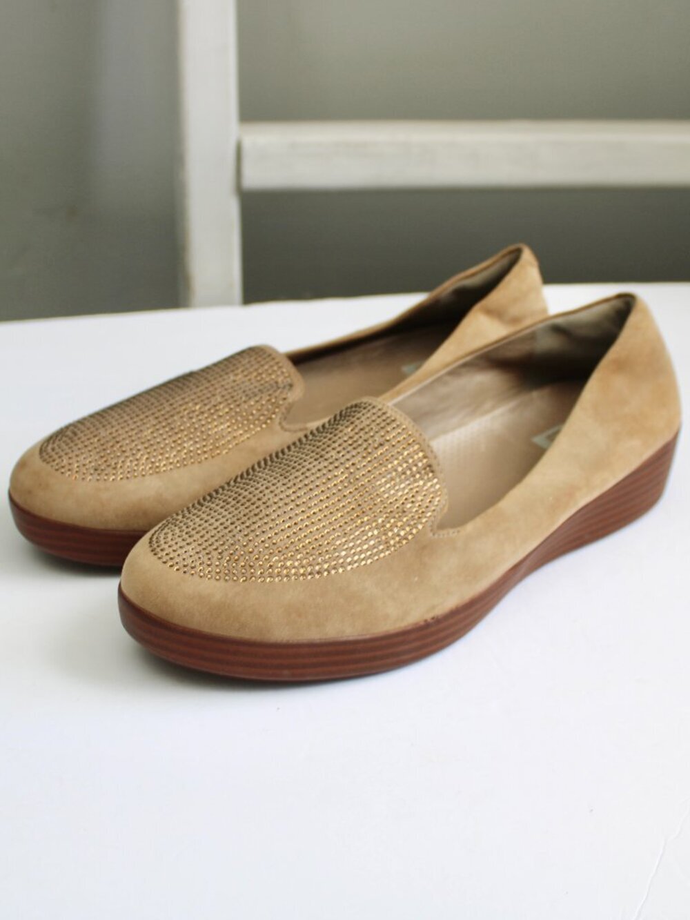 FitFlop Crystal Suede Loafers Flats in Tan Women's Size 10